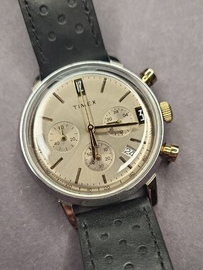 Timex Marlin Chronograph Watch with Black Leather Strap